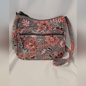 Waverly Inspirations Gray and Pink Floral Quilted Crossbody Bag